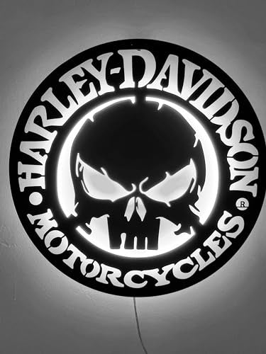 Harley Metal Led Wall Sign (METAL), Lighted Harley, Harley Led Sign, Harley Logo Sign, Mancave Decor, Davidson gifts For Men, Harley Gift, Motorcycle Fan, Motorcycle Art (R : 27.5" / 70cm, White)