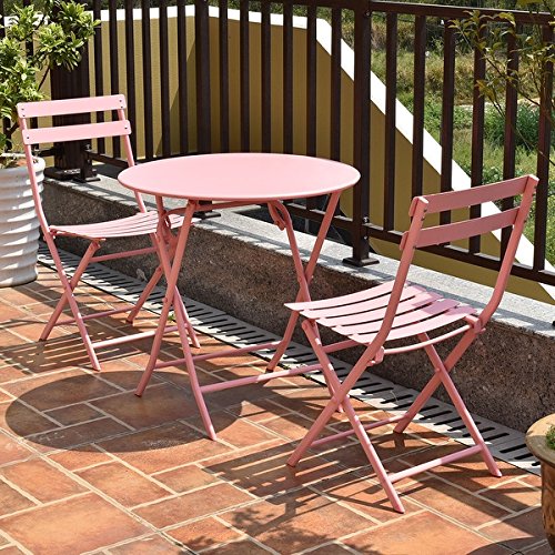 Costway 3 PC Folding Table Chair Set Outdoor Patio Garden Pool Backyard Furniture Pink