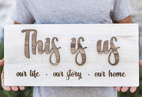 3D eye-catching Design Handmade Wood Sign 8x18" Farmhouse Wall Decor Gift Idea 2021 This is us our Life Story sentimental Bedroom Living Room Office Decor, (White)