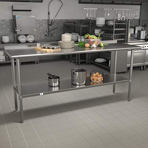 Flash Furniture Reader Stainless Steel 18 Gauge Prep and Work Table with 1.5" Backsplash and Undershelf - NSF Certified - 72"W x 30"D x 36"H