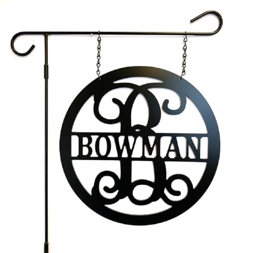 PK Décor Last Name Garden Flag, Custom Lamp Post Sign, Hanging Initial Wreath Accessory, Metal ACM Established Home Door Hanger, Personalized Front Door Decor (14)