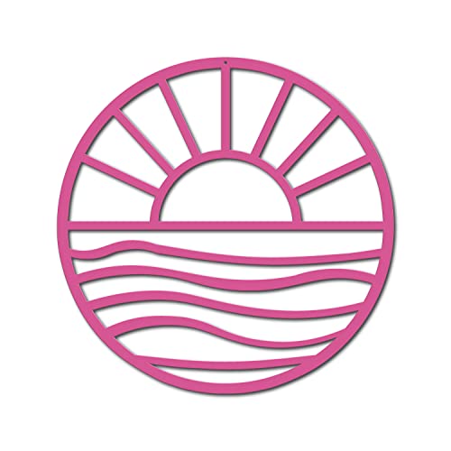 Sun and Waves Metal Wall Art (20" W x 20" H, Pink)