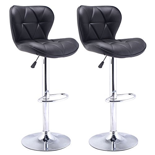 COSTWAY Modern Adjustable Leather Swivel Bar Stools Kitchen Hydraulic Dinning Barstool Chairs Black Set of 2