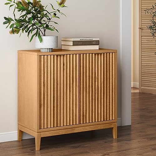 Nathan James Jasper Modern Fluted Front Wood Storage, Buffet, Sideboard, Free Standing Accent Cabinet for Hallway, Entryway or Living Room, 1, Warm Pine