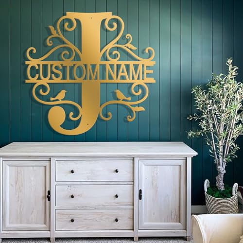 Custom Metal Signs Metal Name Sign Metal Wall Art Split Letter Monogram Wall Decor Metal Wall Art Last Name Sign Family Name Sign Personalized Wedding Gift Fire Pit Sign Outdoor Decor Cabin Sign - J