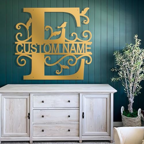 Custom Metal Signs Metal Name Sign Metal Wall Art Split Letter Monogram Wall Decor Metal Wall Art Last Name Sign Family Name Sign Personalized Wedding Gift Fire Pit Sign Outdoor Decor Cabin Sign - E