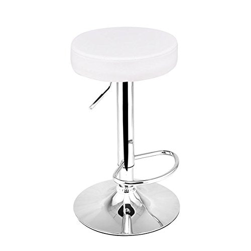 COSTWAY Adjustable Swivel Counter Height Bar Stool Chair with Round Leather Seat Chrome Leg Hydraulic, Set of 1 (White)