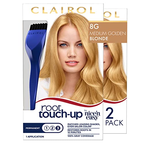 Clairol Root Touch-Up by Nice'n Easy Permanent Hair Dye, 8G Medium Golden Blonde Hair Color, Pack of 2