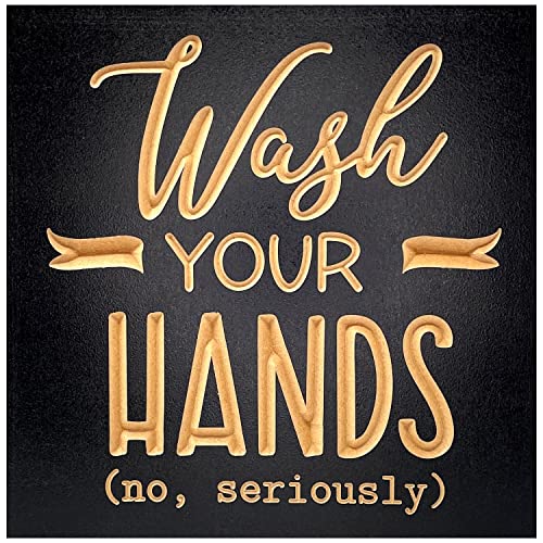 Wash Your Hands No Seriously Funny Bathroom Signs - 8x8 inch - Cute Bathroom Decor - Wooden Bathroom Signs - Hilarious Guest Bathroom Decorations - Funny Shelf Sitters - True Stock Studios