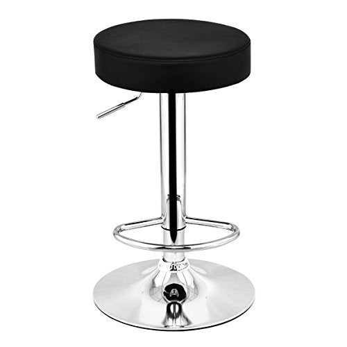 COSTWAY Adjustable Swivel Counter Height Bar Stool Chair with Round Leather Seat Chrome Leg Hydraulic, Set of 1 (Black)