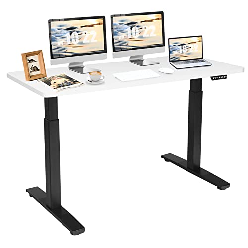 COSTWAY 55" x 28" Electric Standing Desk, Height Adjustable Sit Stand Up Table w/Solid One-Piece Desktop, Ergonomic Home Office Computer Workstation w/Quiet Motor, 4 Memory Settings (Black & White)