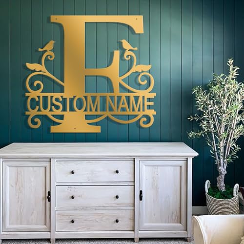 Custom Metal Signs Metal Name Sign Metal Wall Art Split Letter Monogram Wall Decor Metal Wall Art Last Name Sign Family Name Sign Personalized Wedding Gift Fire Pit Sign Outdoor Decor Cabin Sign - F