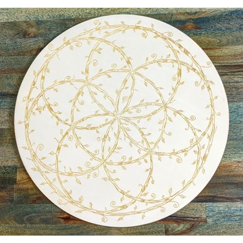 Hand drawn Vine Pattern Seed of Life Crystal Grid Board on Birch wood 12" (10 Inch)