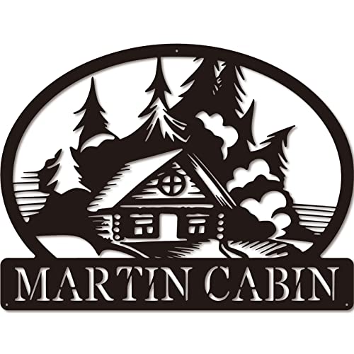 Personalized Last Name Metal Sign Custom Family Name Cabin Pine for Housewarming Birthday Gift Monogram Signs for Front Door Rustic Farm Ranch Wall Decor 12"