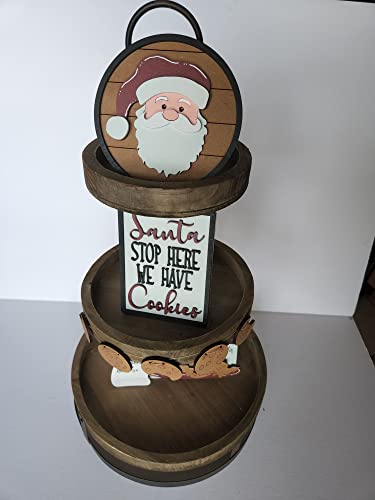 Personalized Santa's Cookies Tiered Tray Bundle, Christmas Tier Tray Set, Custom Santa List With Kids Names, Milk And Cookies Wooden Signs (Santa stop here)