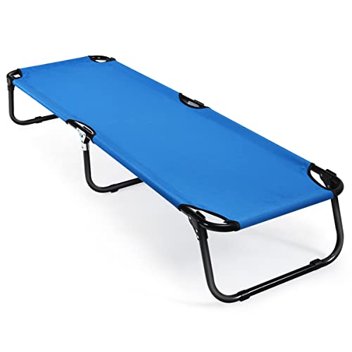 COSTWAY Folding Camping Bed Outdoor Portable Military Cot Sleeping Hiking Travel Blue