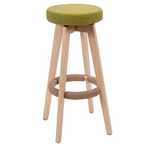 COSTWAY 29" Winsome Round Wood Bar Stool Dining Chair Counter Height Linen Seat (1, Green)