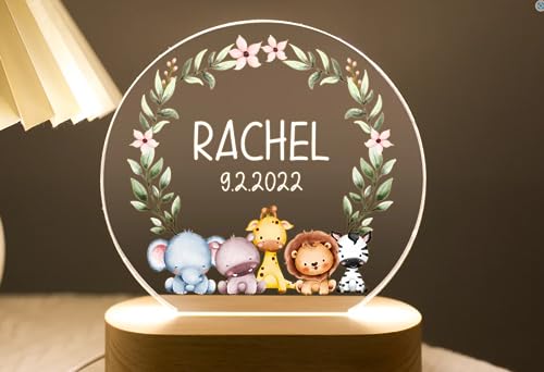 Custom Woodland Cute Animals Forest Night Light Acrylic LED Light Gift Wooden Base Bedroom Nursery Light