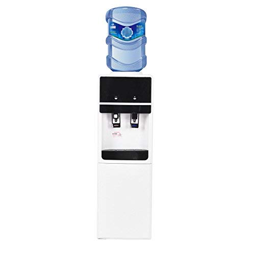 Costway Top Loading Water Cooler Dispenser 5 Gallon 38" Freestanding Hot and Cold Water Dispenser w/Storage Cabinet (White and Black)