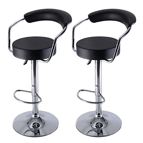 COSTWAY Diner Adjustable Counter Swivel Pub Style Leather Bar Stools/Barstools,Set of 2 (Black)