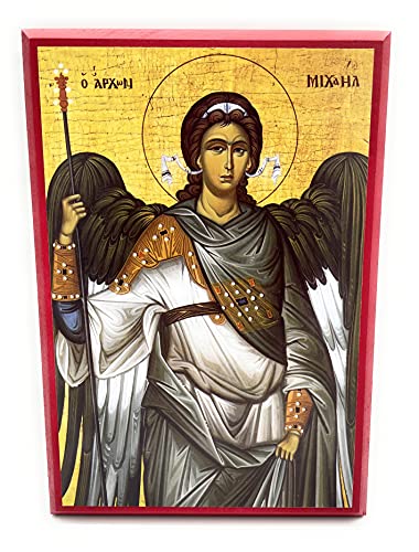 Wooden Greek Orthodox Christian Icon Saint Archangel Michael (9" x 13")