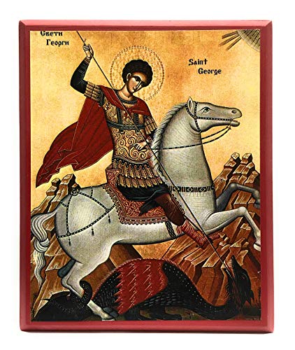 Wooden Greek Orthodox Christian Icon Saint Great Martyr George (9" x 11")