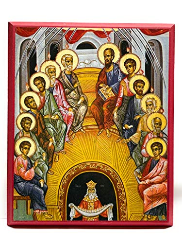 Wooden Greek Orthodox Christian Icon Pentecost Descent of Holy Spirit (9" x 11")