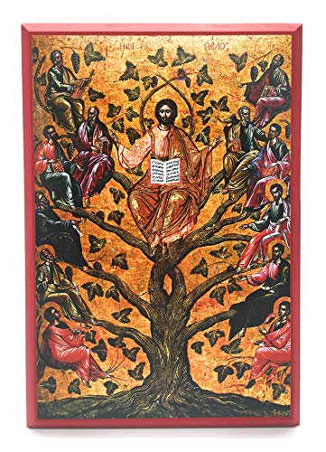 Wooden Greek Orthodox Christian Icon Jesus Christ The True Vine (9" x 13")