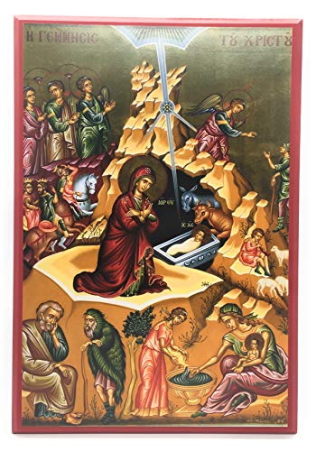 Wooden Greek Orthodox Christian Icon The Nativity of Jesus Christ/Christmas (13" x 19")