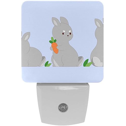 2 Pack Plug-in Nightlight LED Night Light Kawaii Bunnies, Dusk-to-Dawn Sensor for Kid's Room Bathroom, Nursery, Kitchen, Hallway