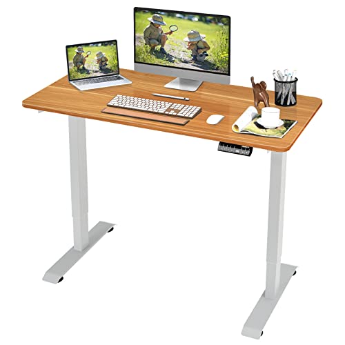 COSTWAY Electric Height Adjustable Desk, Sit Stand Home Office Desk with 4 Memory Positions & LED Display, 48Ó Standing Computer Workstation with Anti-Collision Design (Coffee)