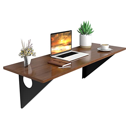 COSTWAY Wall-Mounted Desk, 40Ó Industrial Floating Computer Desk w/Rubber Wood Table Top & Heavy-Duty Steel Brackets, Space-Saving Home Office Laptop Table, Easy-to-Setup Bar Table for Kitchen