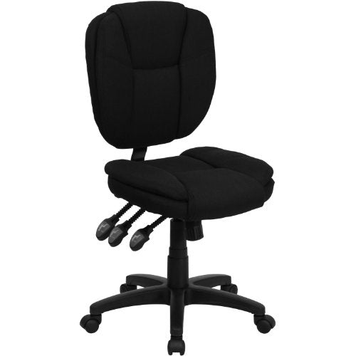 Flash Furniture Caroline Mid-Back Black Fabric Multifunction Swivel Ergonomic Task Office Chair with Pillow Top Cushioning