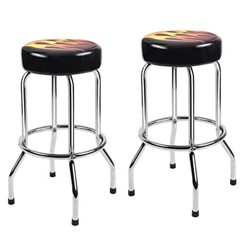 COSTWAY 29" Bar Stools Flame Round Padded Seat Retro Nostalgic Style Backless Chair Barstool, Black (2 x Stool)