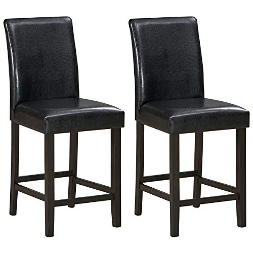 COSTWAY Barstools Set of 2, 25 inch Wooden Vintage Bar Chairs, Counter Stools w/Upholstered Foam Cushion & Solid Rubber Wood Legs, Classical Indoor Furniture for Bistro, Kitchen and Coffee House (2)