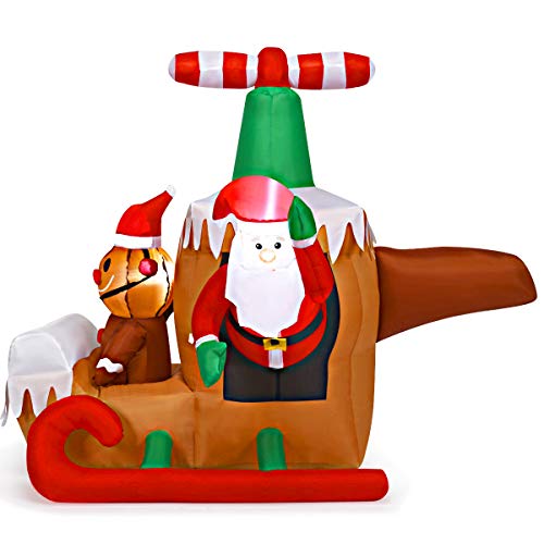 COSTWAY 6Ft Long Inflatable Santa Claus Flying Airplane Blow Up Christmas Decoration