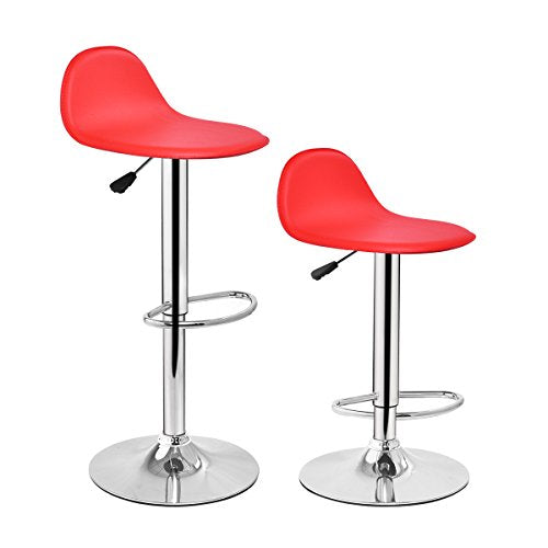 COSTWAY Set of 2 Modern Swivel Chrome Barstools Adjustable Hydraulic Lift Chair Bar Stool Office Home Diner PU Leather Seat Multi-Color (Red)