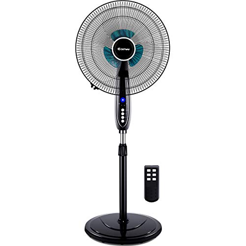 COSTWAY Pedestal Fan, Black-Double 3 Blades