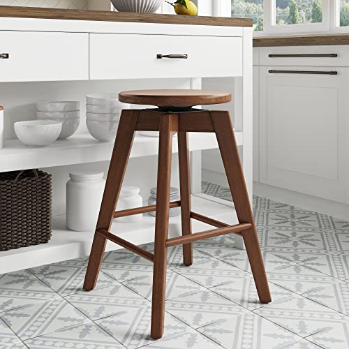 Amalia Backless Kitchen Counter Height Bar Stool, Solid Wood with 360 Swivel Seat Antique Coffee/Brown