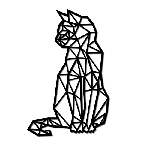 Geometric Cat Metal Wall Art (18" H x 11.5" W, Black)