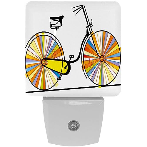 2 Pack Plug-in Nightlight LED Night Light Colorful Bike, Dusk-to-Dawn Sensor for Kid's Room Bathroom, Nursery, Kitchen, Hallway