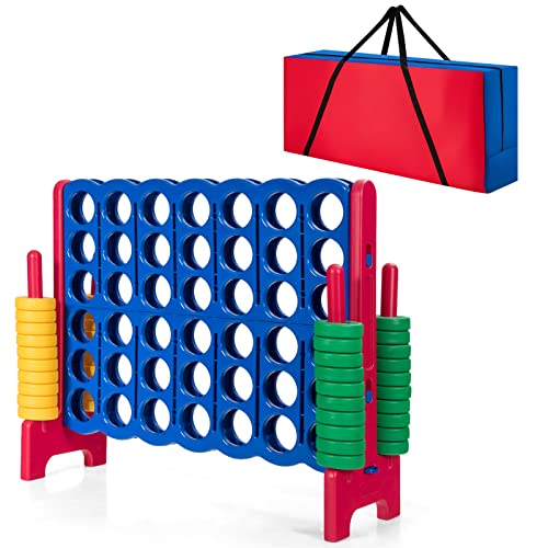 COSTWAY Jumbo 4-to-Score Giant Game Set with Storage Carrying Bag, 4 in A Row for Kids and Adults, Game Set with 42 Jumbo Rings & Quick-Release Slider, Perfect for Family Game