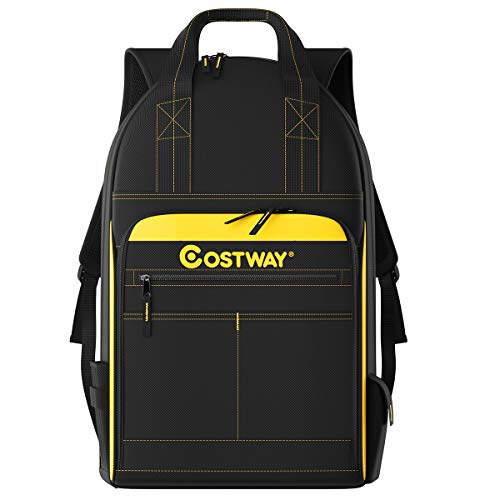 COSTWAY Tool Backpack, 48 Pockets, Jobsite Tool Bag, w/Carrying Handles, Tool Carrier, Padded Shoulder Straps, Perfect Storage & Organizer for a Contractor, Electrician, Plumber, HVAC