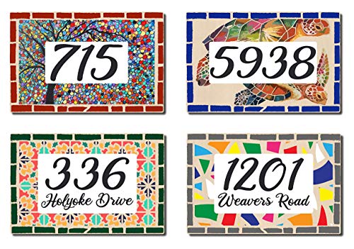 Mosaic Address Plaque, Custom House Address Signs, Name Sign, Printed Artwork on Birch Wood Plaque, Personalized House Numbers, Cabin, Cottage, Housewarming Gift