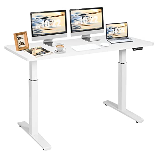 COSTWAY 55" x 28" Electric Standing Desk, Height Adjustable Sit Stand Up Table w/Solid One-Piece Desktop, Ergonomic Home Office Computer Workstation w/Quiet Motor, 4 Memory Settings (White)