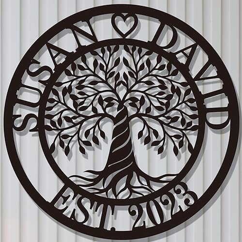 Personalized Tree of Life Metal Sign, Custom Tree of Life Wall Art, Anniversary Wedding Gifts for Couple, Custom Metal Name Sign, Monogram Wall Decor, Personalized Metal Name Sign