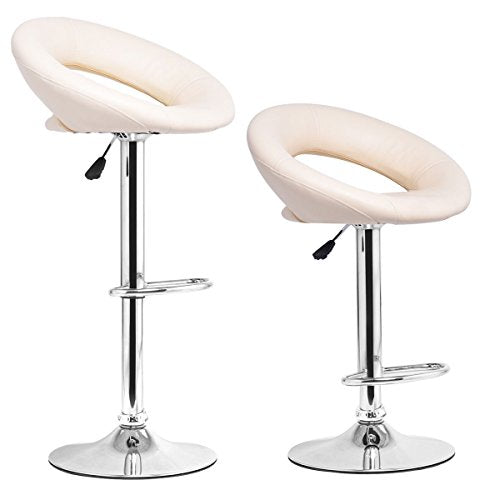 COSTWAY Set of 2 Modern Leather Bar Stool Hydraulic Swivel Dinning Chair Pub Barstools (Beige)