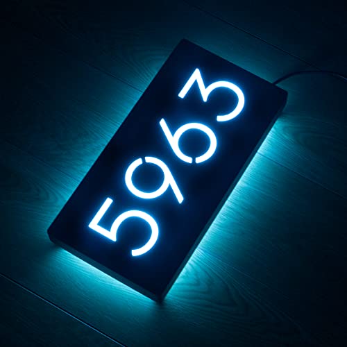 12V LED House Numbers for House Street Backlit,Personalised Illuminated Modern House Numbers Address Sign Address Plaque Lighted with LED (30X15CM, Ice Blue light)