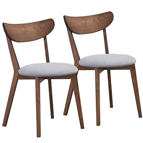 COSTWAY Set of 2 Dining Chairs, Mid-Century Dining Side Chairs with Curved Back and Cushioned Seat, Rubber Wood Legs Chairs with Sturdy Construction, Comfort Chairs for Living Room, Bedroom, Kitchen