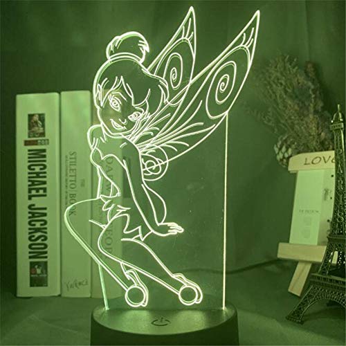 3D Night Light for Kids,Tinker Bell Figure Lamp Princess Acrylic LED Touch Optical Illusion Table Lamp Home Decoration for Birthday/XmasGift